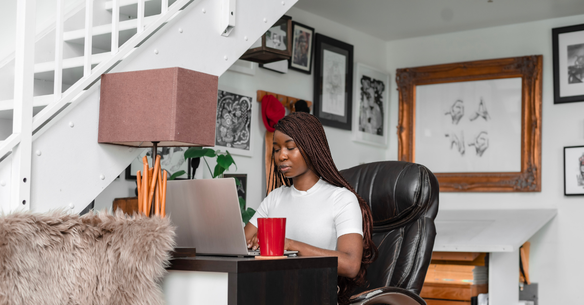 Woman entrepreneur working from home. Demonstrating entrepreneurship for people with disabilities.
